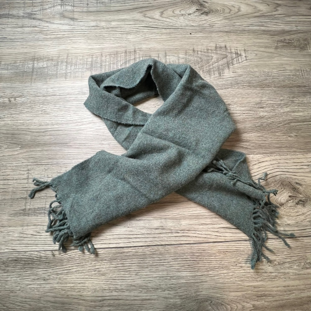 Lauren Ralph Lauren Scarf Womens OS Teal Blue Green Wool Blend Fringed Logo AG29